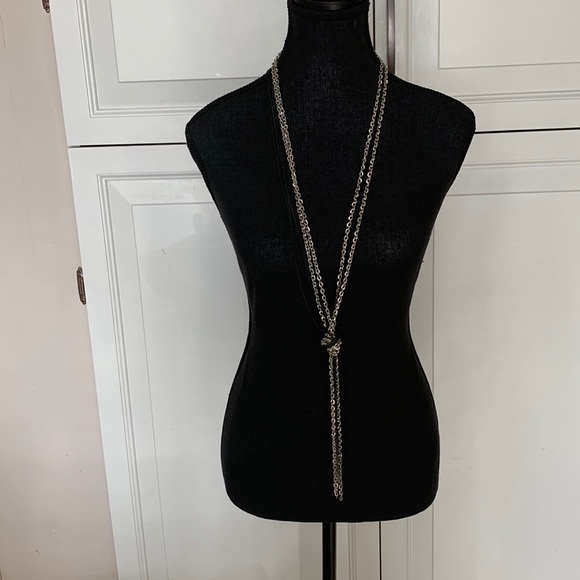 Long necklace, silver & black chains, knotted - Picture 1 of 2